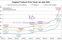 Tungsten Price Trend from January to September 10, 2025