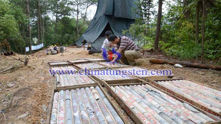 912隊(duì)鉆探院書(shū)記安德京正在檢查ZK4211的巖芯采取率圖片