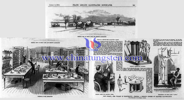 愛迪生在門羅公園的實(shí)驗(yàn)室，1880年1月10日。（Frank Leslie's Illustrated Newspaper）