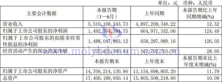金鉬股份2023年上半年業(yè)績報告圖片
